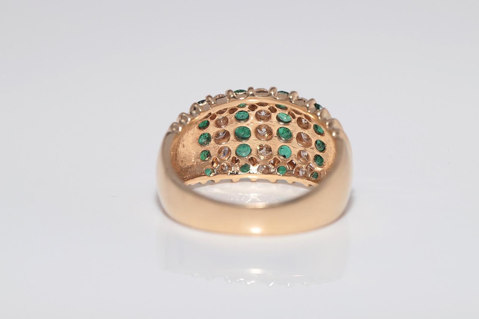 Vintage-Ring aus 18 Karat Gold mit natürlichem Diamant und Smaragd, ca. 1980er Jahre im Angebot 1