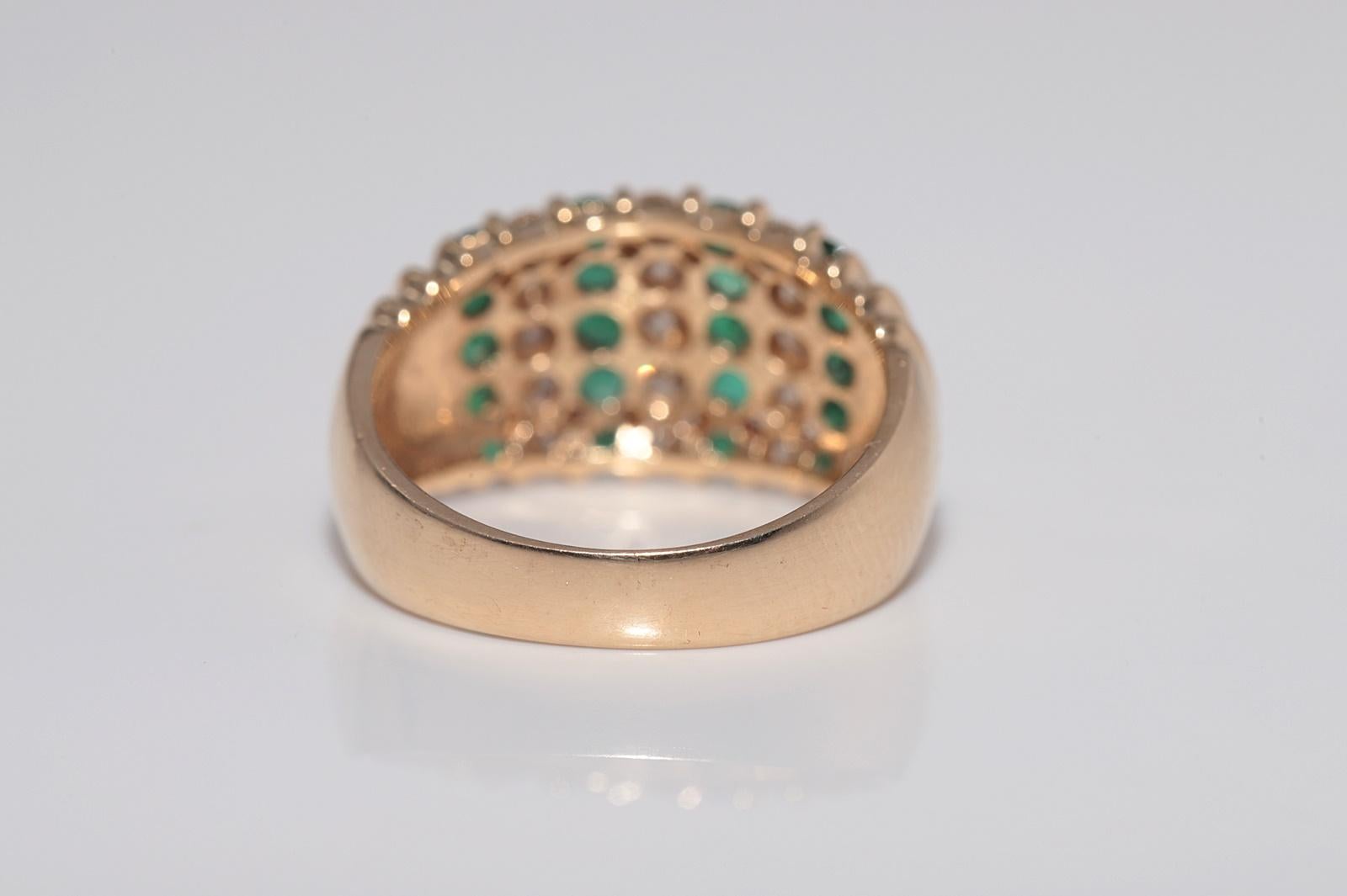 Vintage-Ring aus 18 Karat Gold mit natürlichem Diamant und Smaragd, ca. 1980er Jahre im Angebot 2