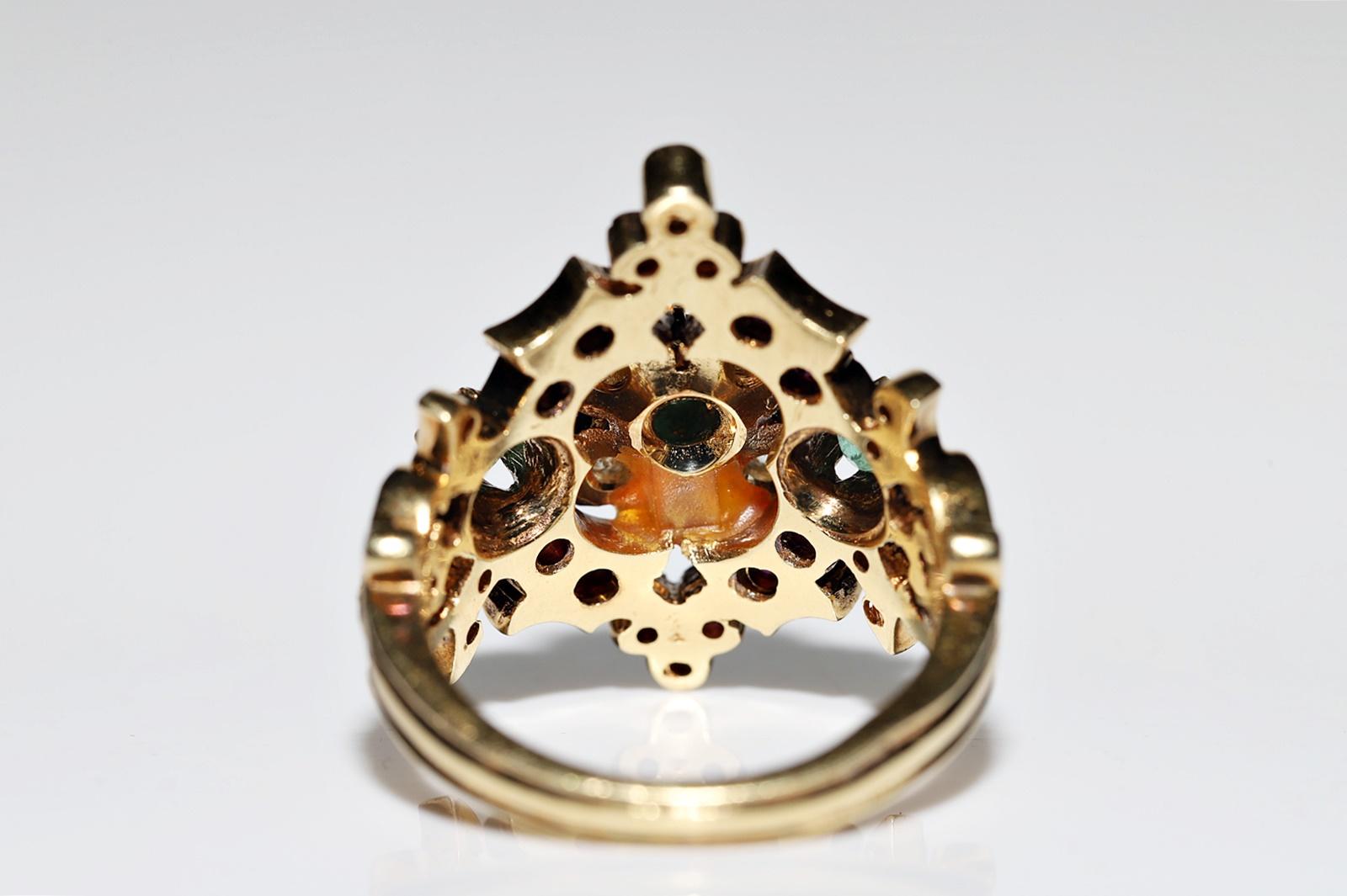 Vintage Navette-Ring, Vintage, ca. 1980er Jahre, 18 Karat Gold, natürlicher Diamant und Smaragd, Rubin im Angebot 6