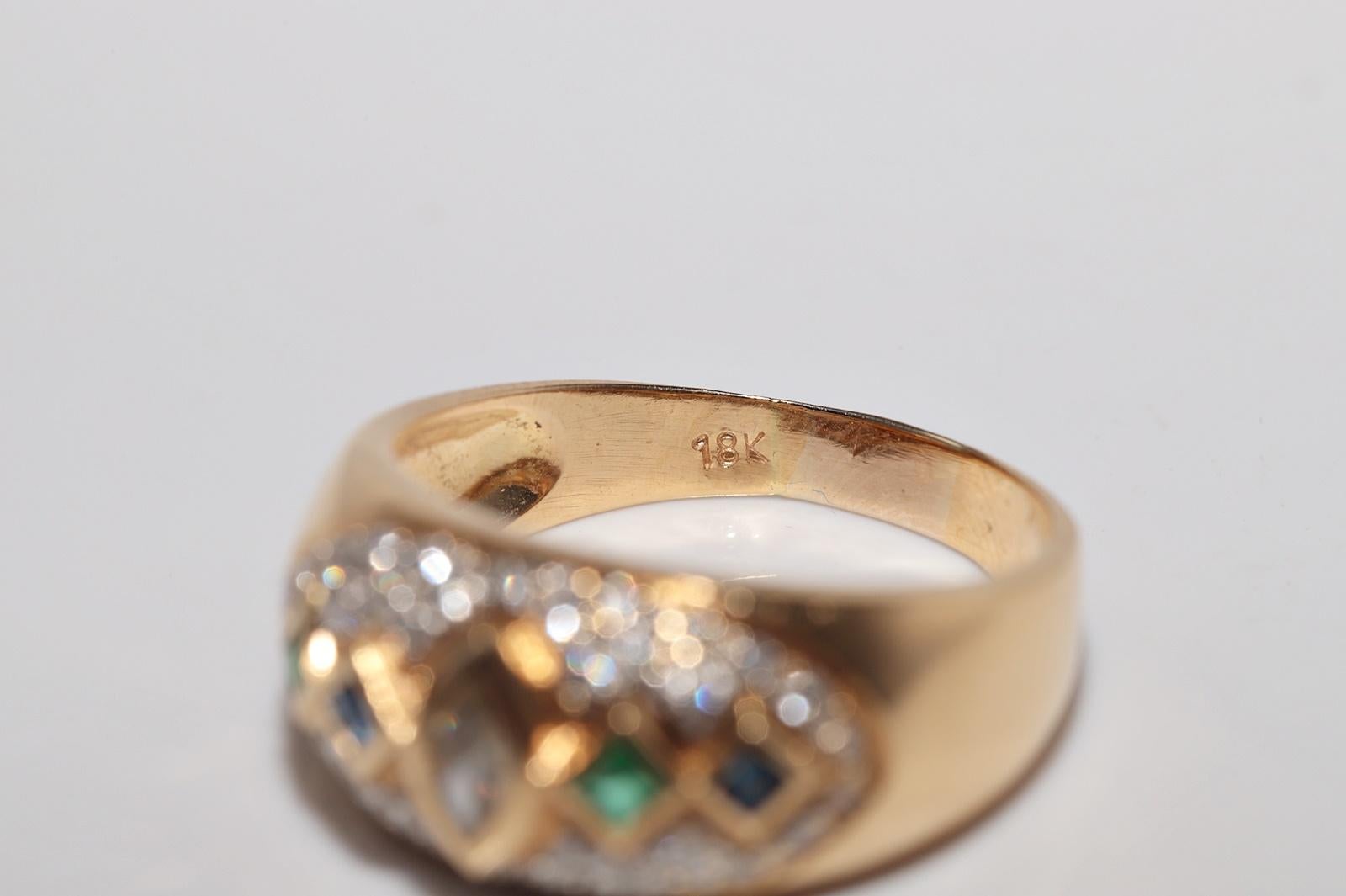 Vintage ByCA 1980 Bague en or 18k avec diamant naturel et saphir émeraude en vente 4