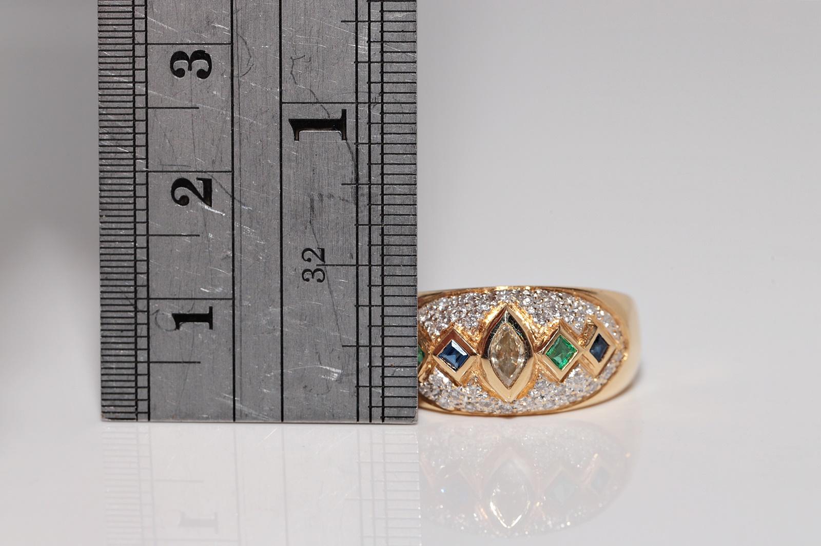 Vintage ByCA 1980 Bague en or 18k avec diamant naturel et saphir émeraude en vente 5