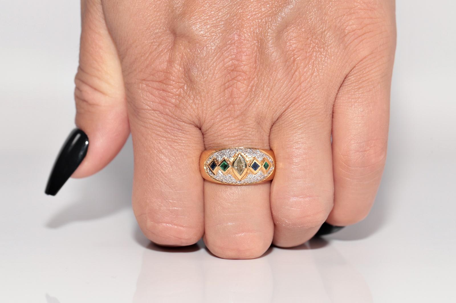 Vintage ByCA 1980 Bague en or 18k avec diamant naturel et saphir émeraude en vente 9
