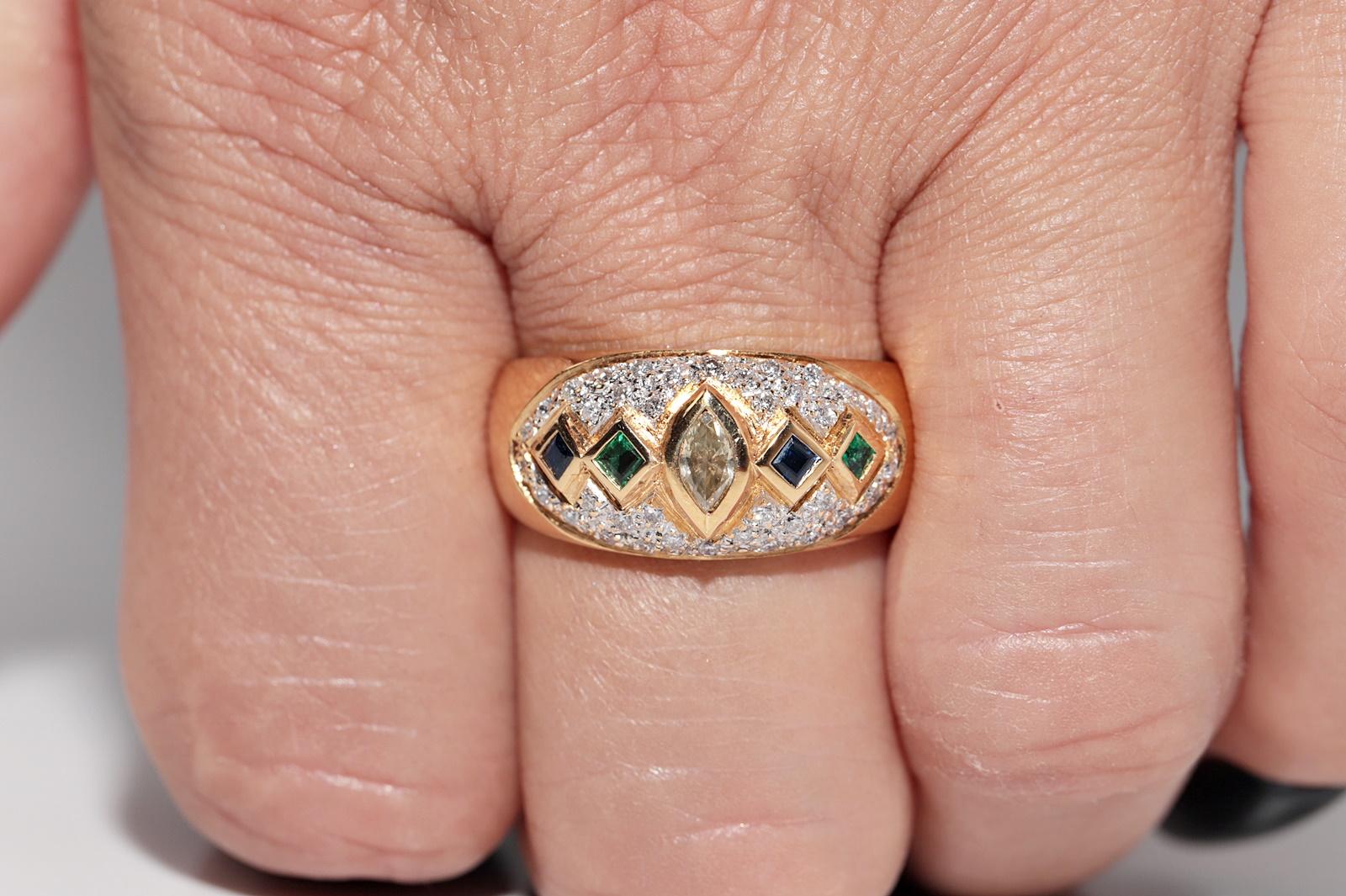 Vintage ByCA 1980 Bague en or 18k avec diamant naturel et saphir émeraude en vente 10