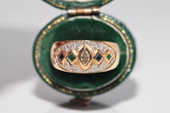 Vintage Circa 1980s 18k Gold Natural Diamond And Emerald Sapphire Band Ring