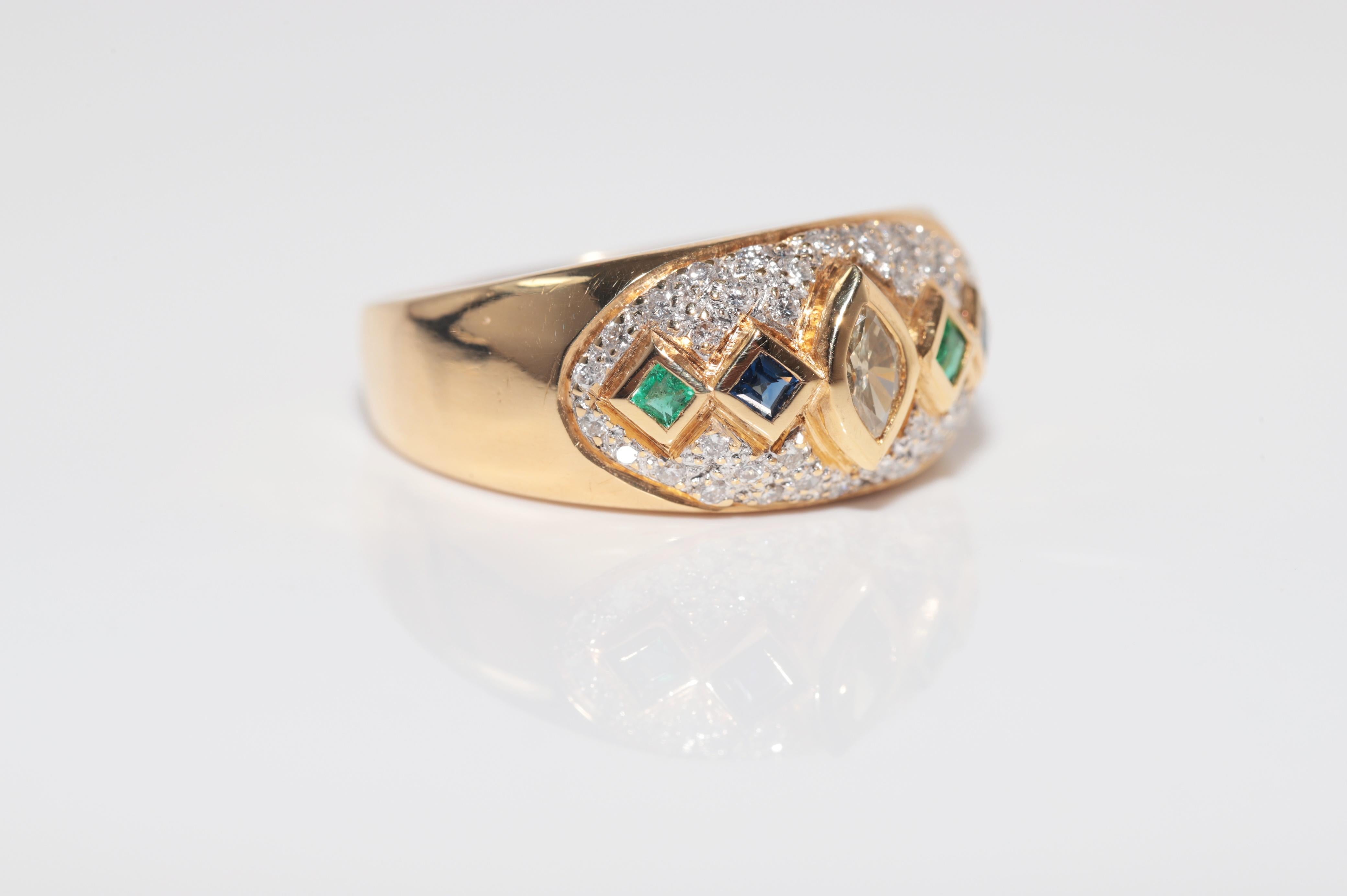 Vintage ByCA 1980 Bague en or 18k avec diamant naturel et saphir émeraude Pour femmes en vente