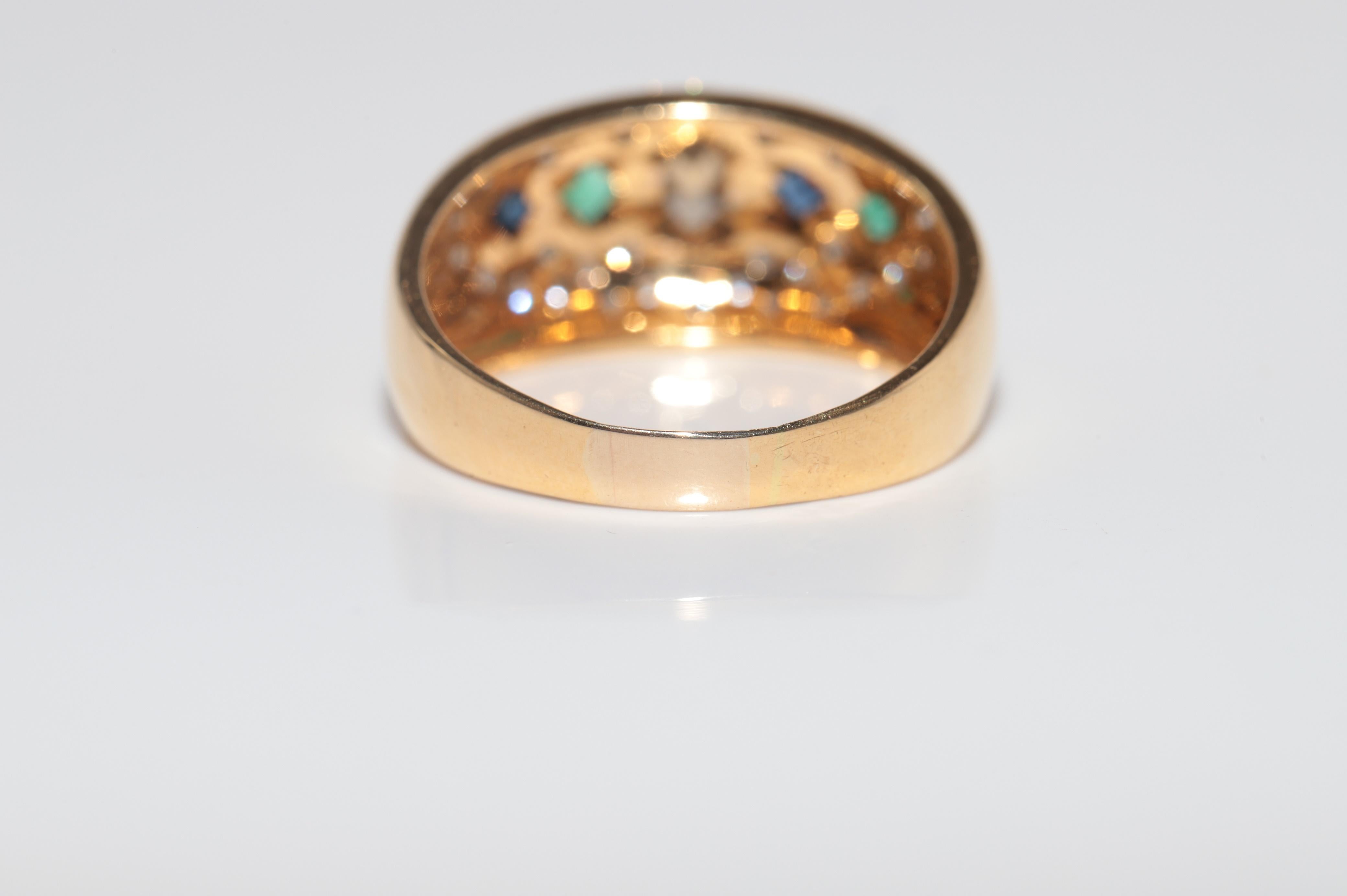 Vintage ByCA 1980 Bague en or 18k avec diamant naturel et saphir émeraude en vente 2