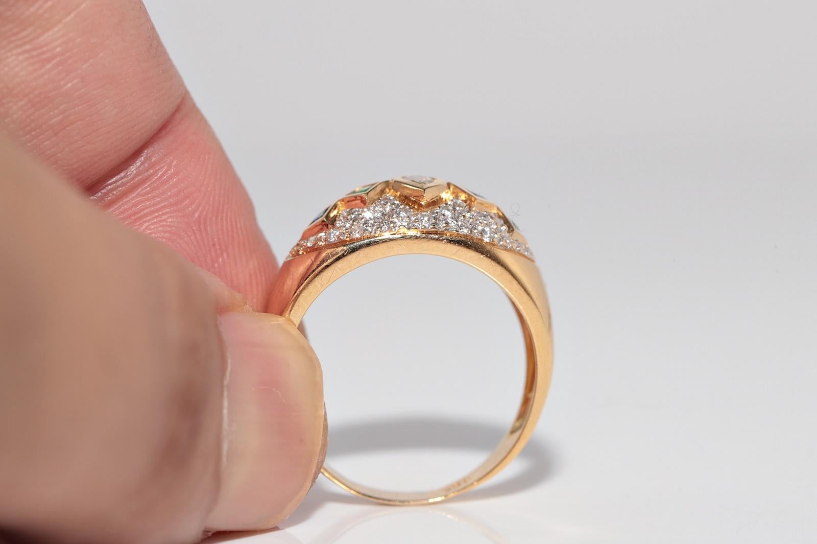 Vintage ByCA 1980 Bague en or 18k avec diamant naturel et saphir émeraude en vente 3