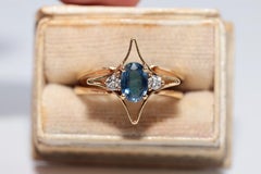 Vintage Circa 1980s 18k Gold Natural Diamond And Emerald Sapphire Two Face Ring