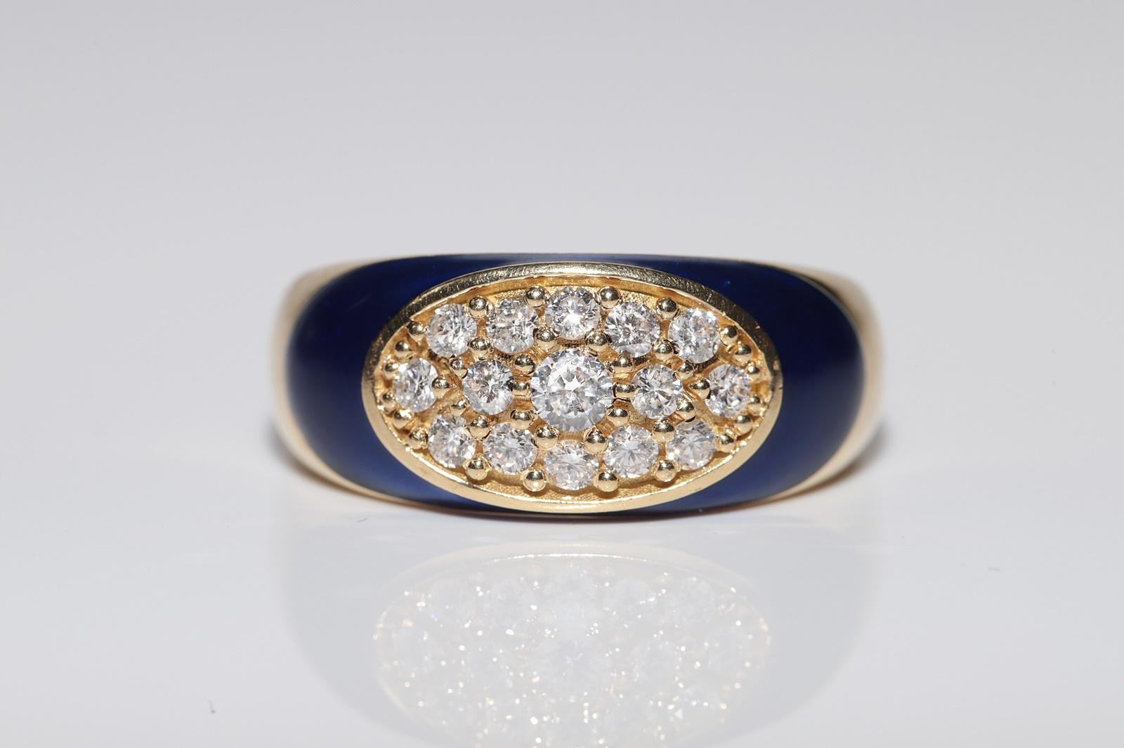 Retro Vintage Circa 1980s 18k Gold Natural Diamond And Enamel Band Ring For Sale