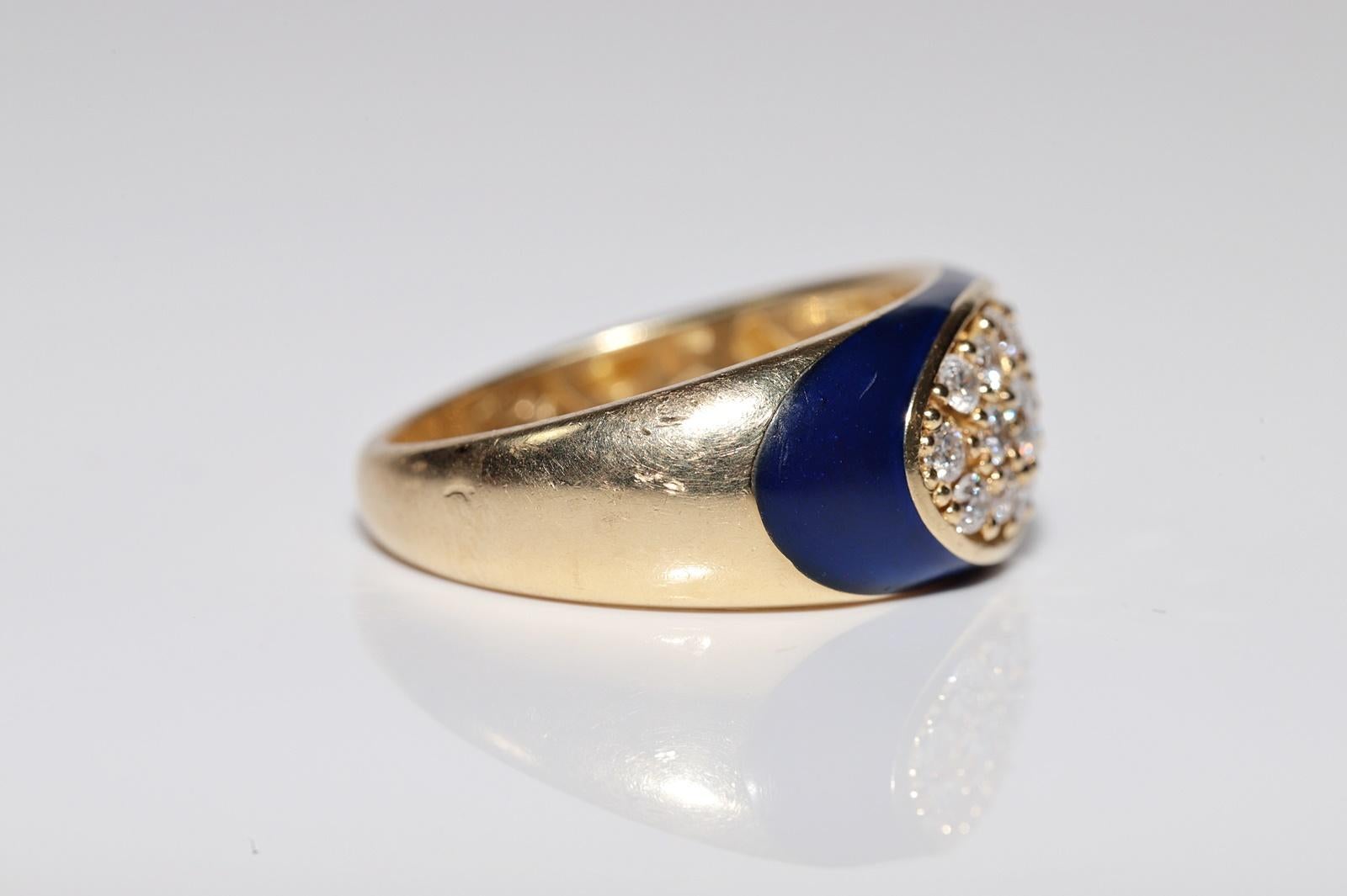 Vintage Circa 1980s 18k Gold Natural Diamond And Enamel Band Ring In Good Condition For Sale In Fatih/İstanbul, 34