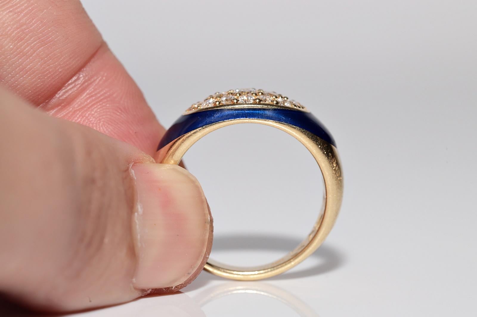 Women's Vintage Circa 1980s 18k Gold Natural Diamond And Enamel Band Ring For Sale