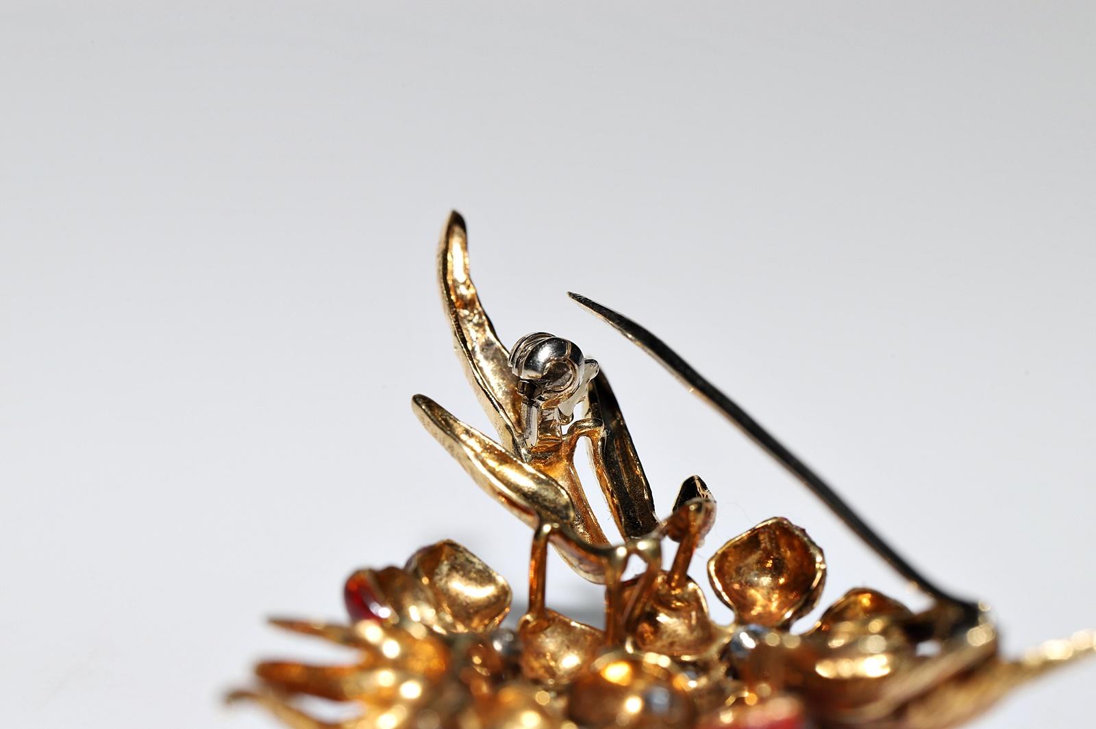 Brosche aus 18 Karat Gold mit natürlichen Diamanten und Emaille, Vintage, ca. 1980er Jahre im Angebot 8