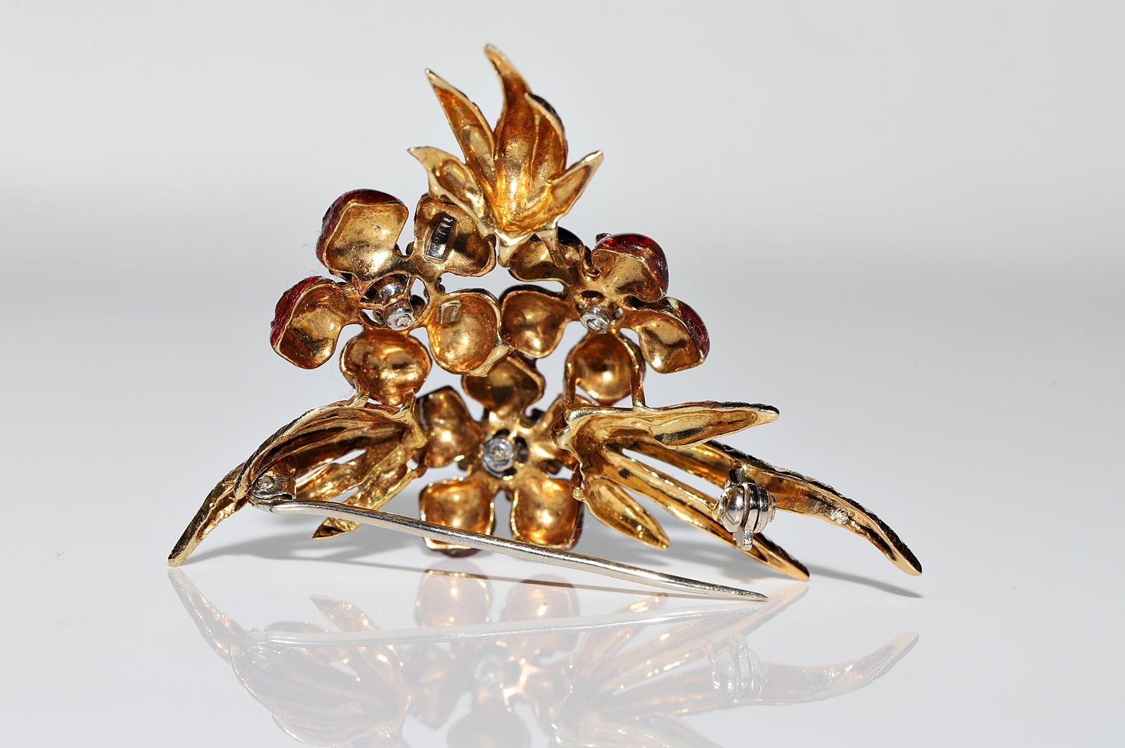 Brosche aus 18 Karat Gold mit natürlichen Diamanten und Emaille, Vintage, ca. 1980er Jahre im Zustand „Gut“ im Angebot in Fatih/İstanbul, 34