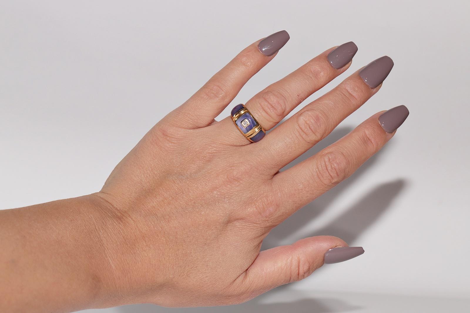 Dekorierter Vintage-Ring aus 18 Karat Gold mit natürlichem Diamant und Emaille, ca. 1980er Jahre im Angebot 5