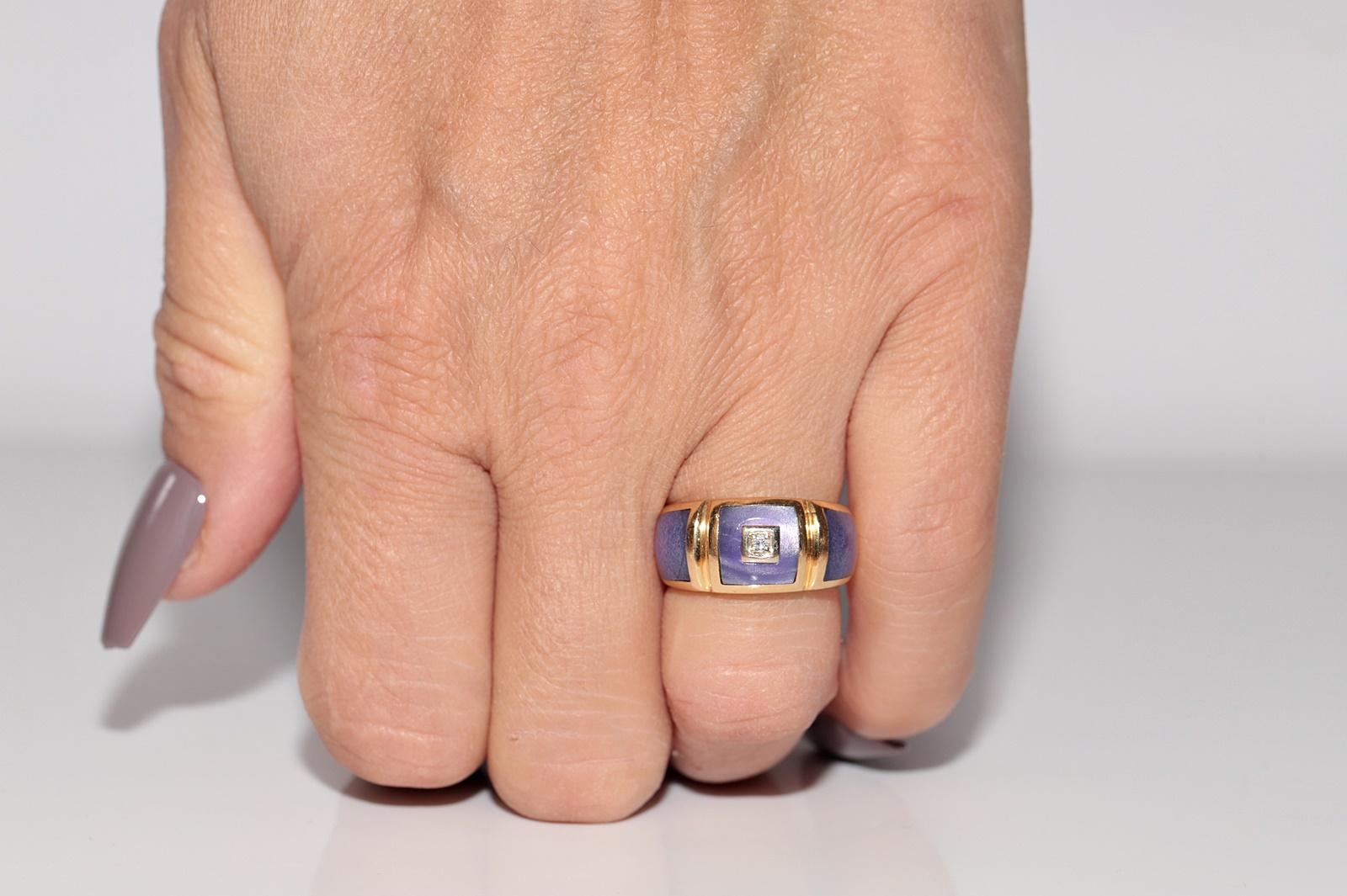 Dekorierter Vintage-Ring aus 18 Karat Gold mit natürlichem Diamant und Emaille, ca. 1980er Jahre im Angebot 6