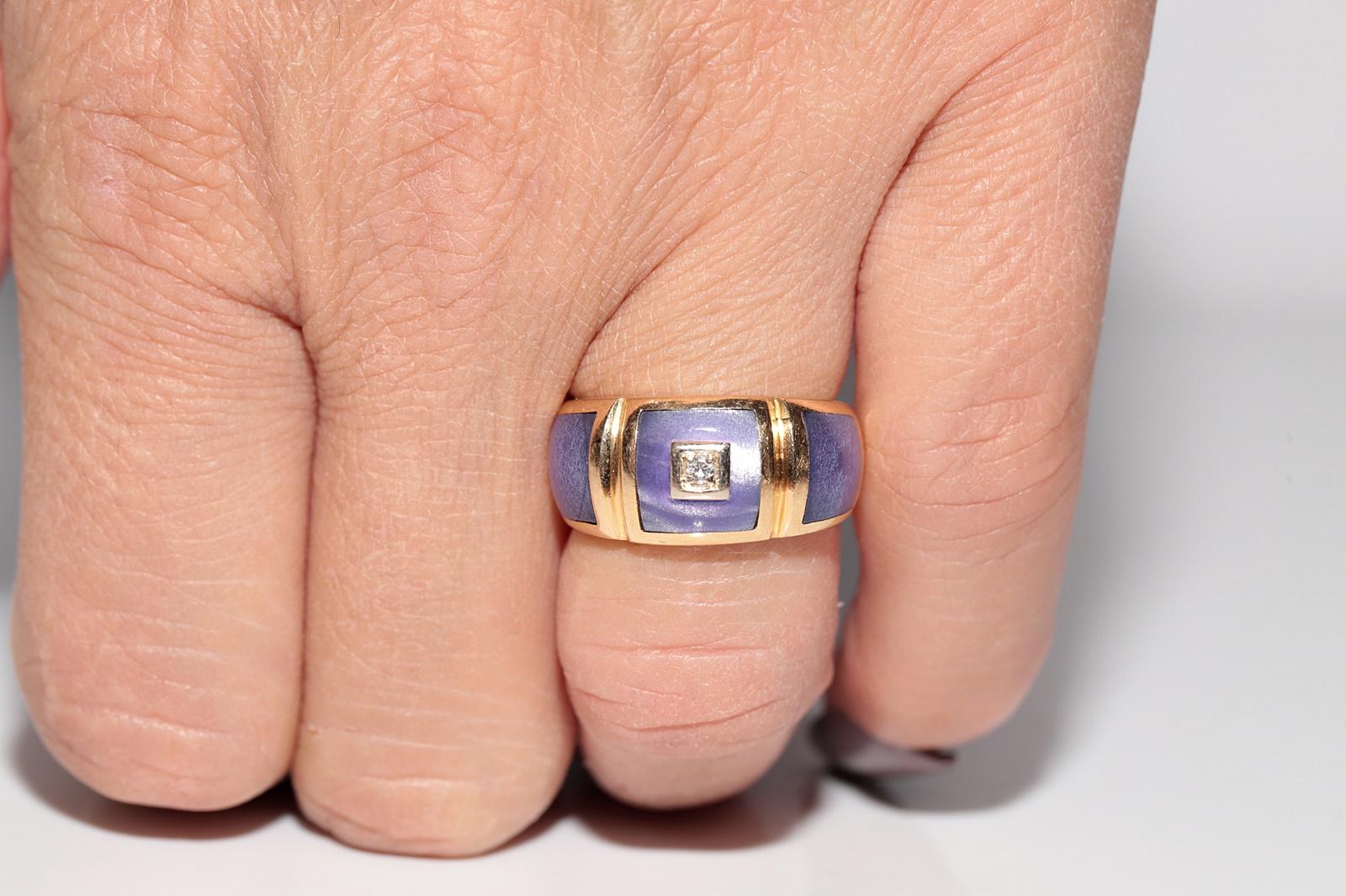 Dekorierter Vintage-Ring aus 18 Karat Gold mit natürlichem Diamant und Emaille, ca. 1980er Jahre im Angebot 7