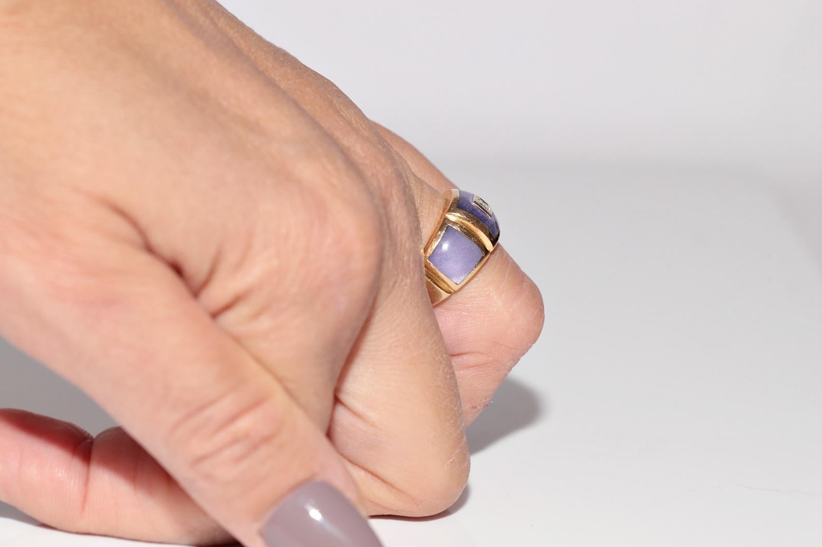 Dekorierter Vintage-Ring aus 18 Karat Gold mit natürlichem Diamant und Emaille, ca. 1980er Jahre im Angebot 8