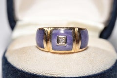 Vintage Circa 1980s 18k Gold Natural Diamond And Enamel Decorated Ring