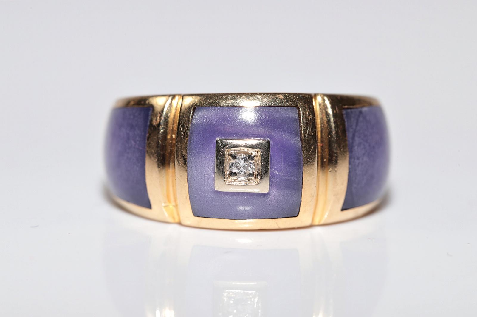 Dekorierter Vintage-Ring aus 18 Karat Gold mit natürlichem Diamant und Emaille, ca. 1980er Jahre (Retro) im Angebot