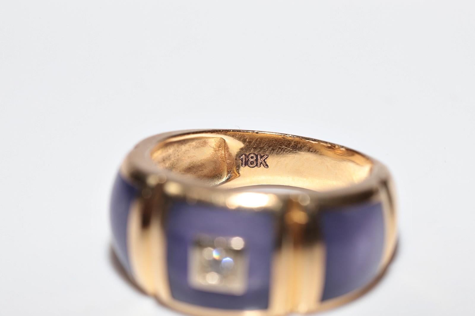 Dekorierter Vintage-Ring aus 18 Karat Gold mit natürlichem Diamant und Emaille, ca. 1980er Jahre im Angebot 2