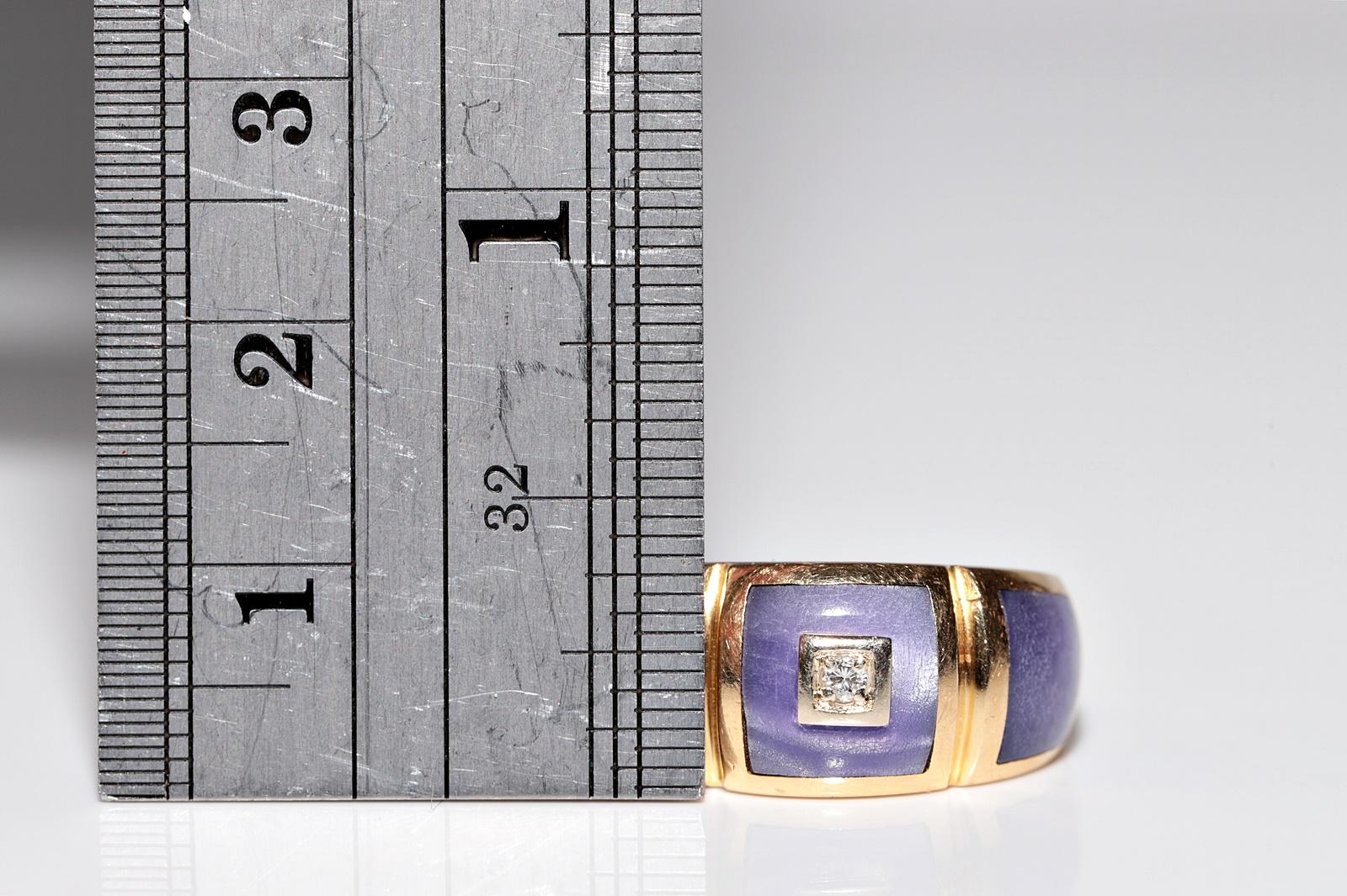 Dekorierter Vintage-Ring aus 18 Karat Gold mit natürlichem Diamant und Emaille, ca. 1980er Jahre im Angebot 3