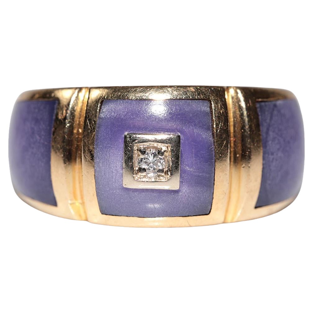 Vintage Circa 1980 Bague en or 18k décorée de diamants naturels et d
émail