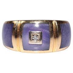 Vintage Circa 1980s 18k Gold Natural Diamond And Enamel Decorated Ring