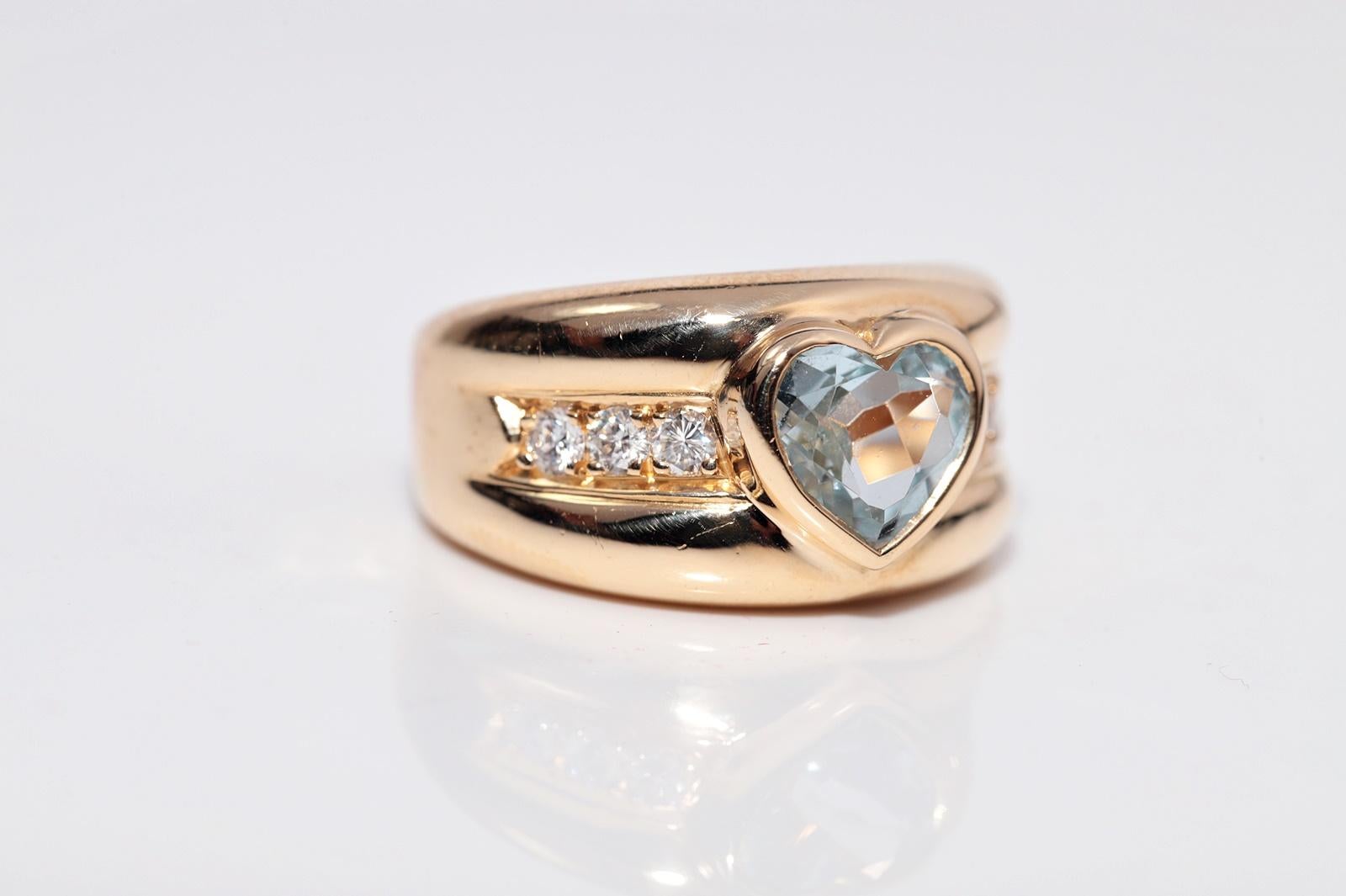 Vintage Circa 1980er Jahre 18k Gold natürlicher Diamant und Herzschliff Aqua Marine Ring im Zustand „Gut“ im Angebot in Fatih/İstanbul, 34