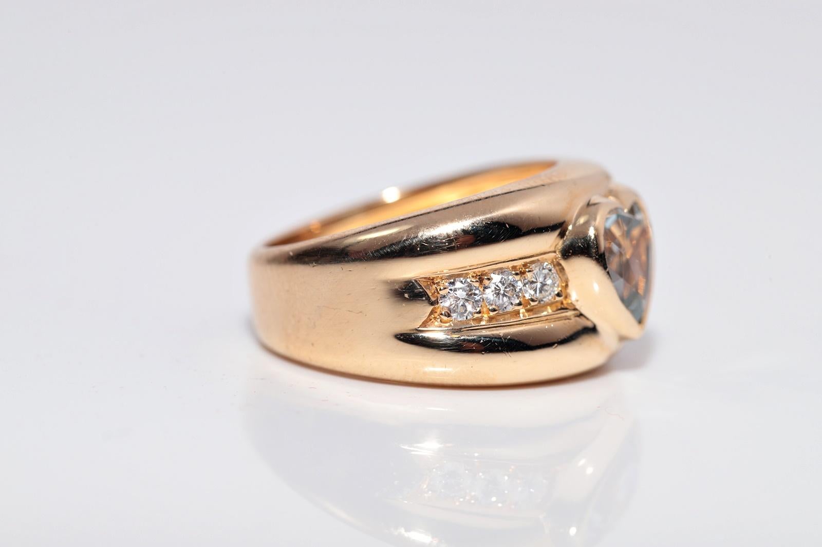 Vintage Circa 1980er Jahre 18k Gold natürlicher Diamant und Herzschliff Aqua Marine Ring Damen im Angebot