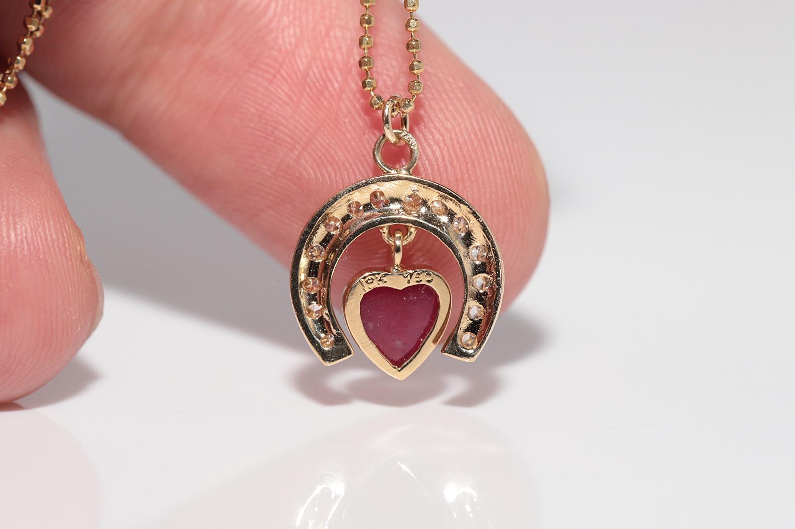 Vintage Circa 1980s 18k Gold Natural Diamond And Heart Cut Ruby Necklace For Sale 5