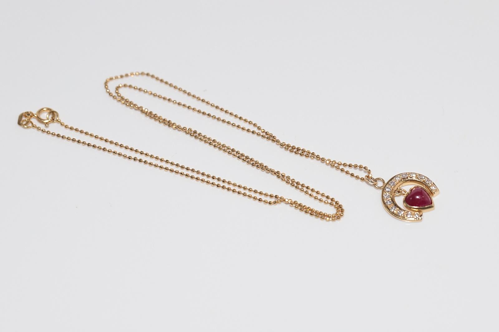 Vintage Circa 1980s 18k Gold Natural Diamond And Heart Cut Ruby Necklace For Sale 8