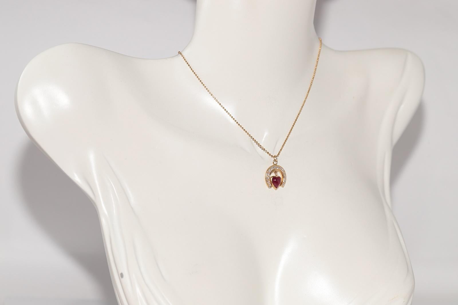 Women's Vintage Circa 1980s 18k Gold Natural Diamond And Heart Cut Ruby Necklace For Sale