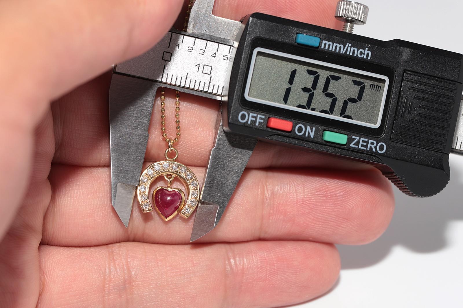 Vintage Circa 1980s 18k Gold Natural Diamond And Heart Cut Ruby Necklace For Sale 1