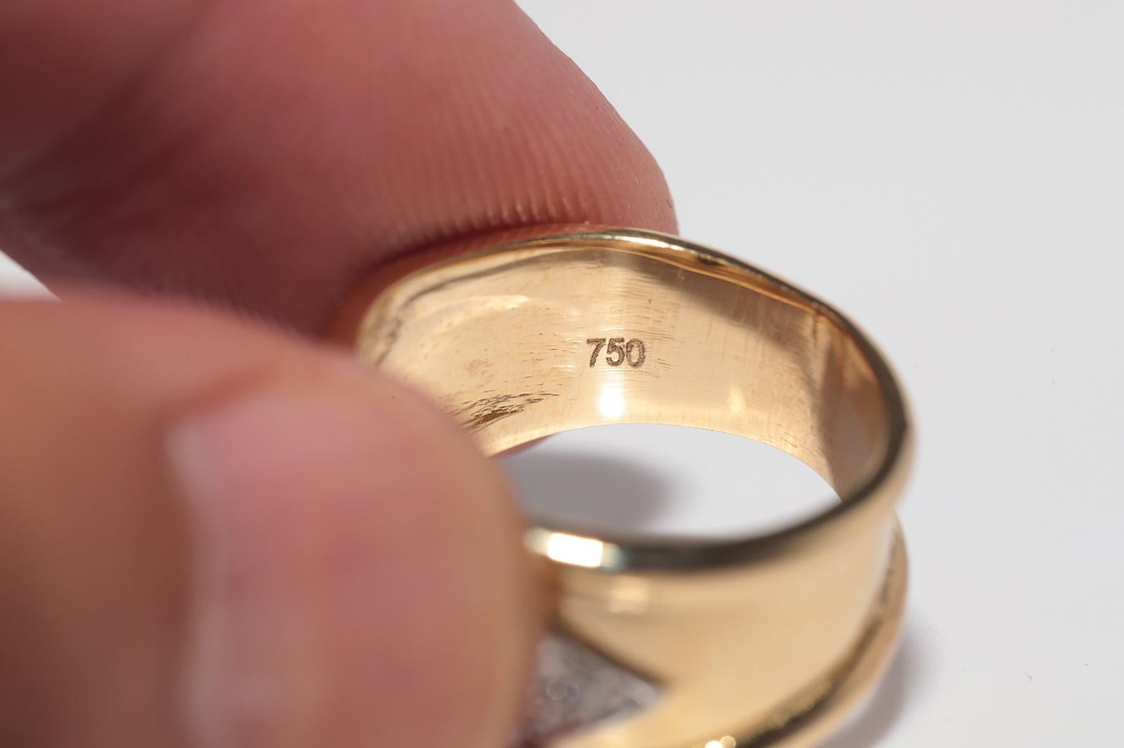 Anello in oro 18k con diamante naturale e smeraldo taglio marquise, vintage, circa anni '80 in vendita 6