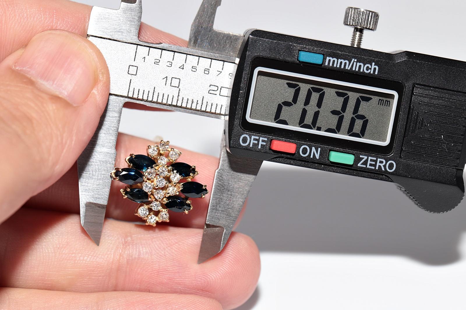 Vintage-Ring aus 18 Karat Gold mit natürlichem Diamanten und Saphiren im Marquise-Schliff, ca. 1980er Jahre im Angebot 4