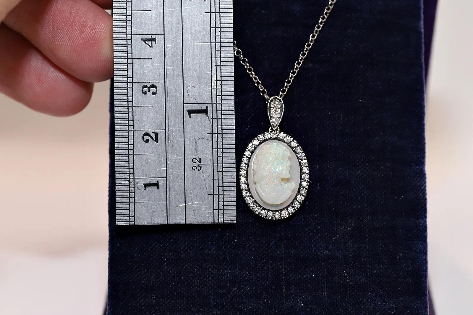 Halskette mit Anhänger, Vintage, ca. 1980er Jahre, 18 Karat Gold, natürlicher Diamant und Opal, dekoriert im Zustand „Gut“ im Angebot in Fatih/İstanbul, 34