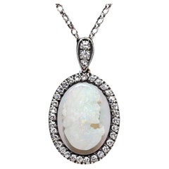 Vintage Circa 1980s 18k Gold Natural Diamond And Opal Decorated Pendant Necklace