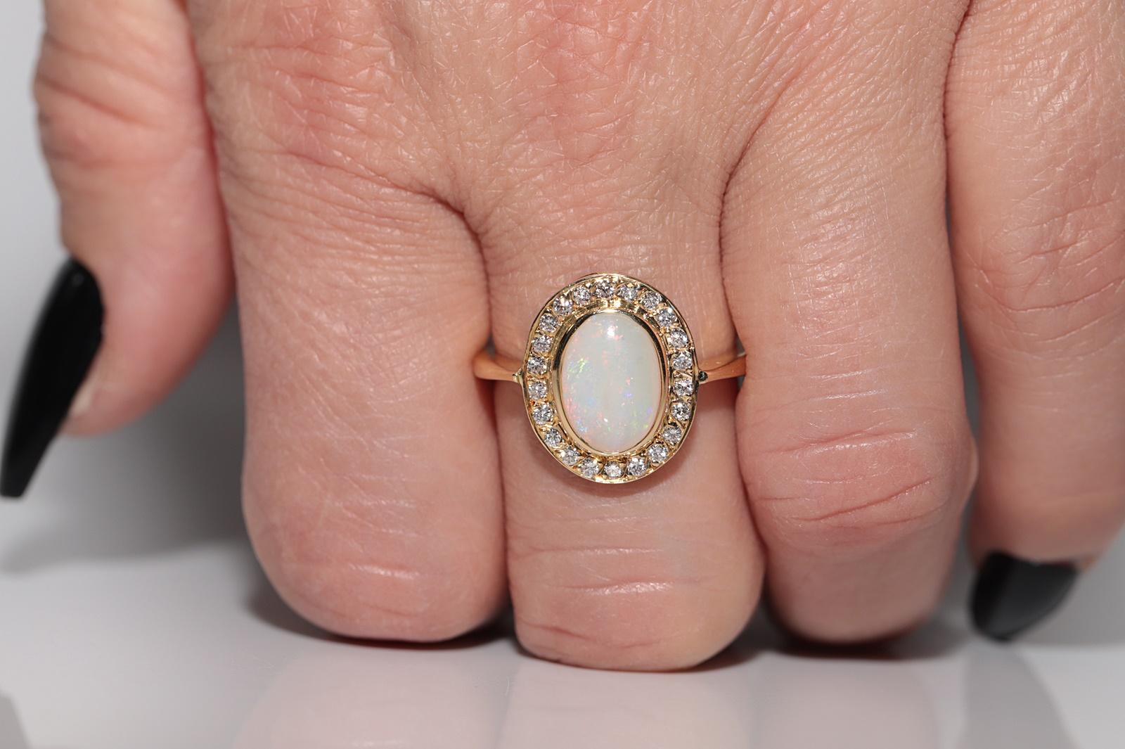 Vintage Circa 1980er Jahre 18k Gold Natürlicher Diamant und Opal Dekorierter Ring im Zustand „Gut“ im Angebot in Fatih/İstanbul, 34