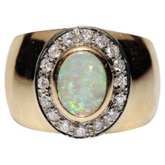 Anello decorato con diamanti naturali e opali in oro 18 carati, vintage, anni '80 circa