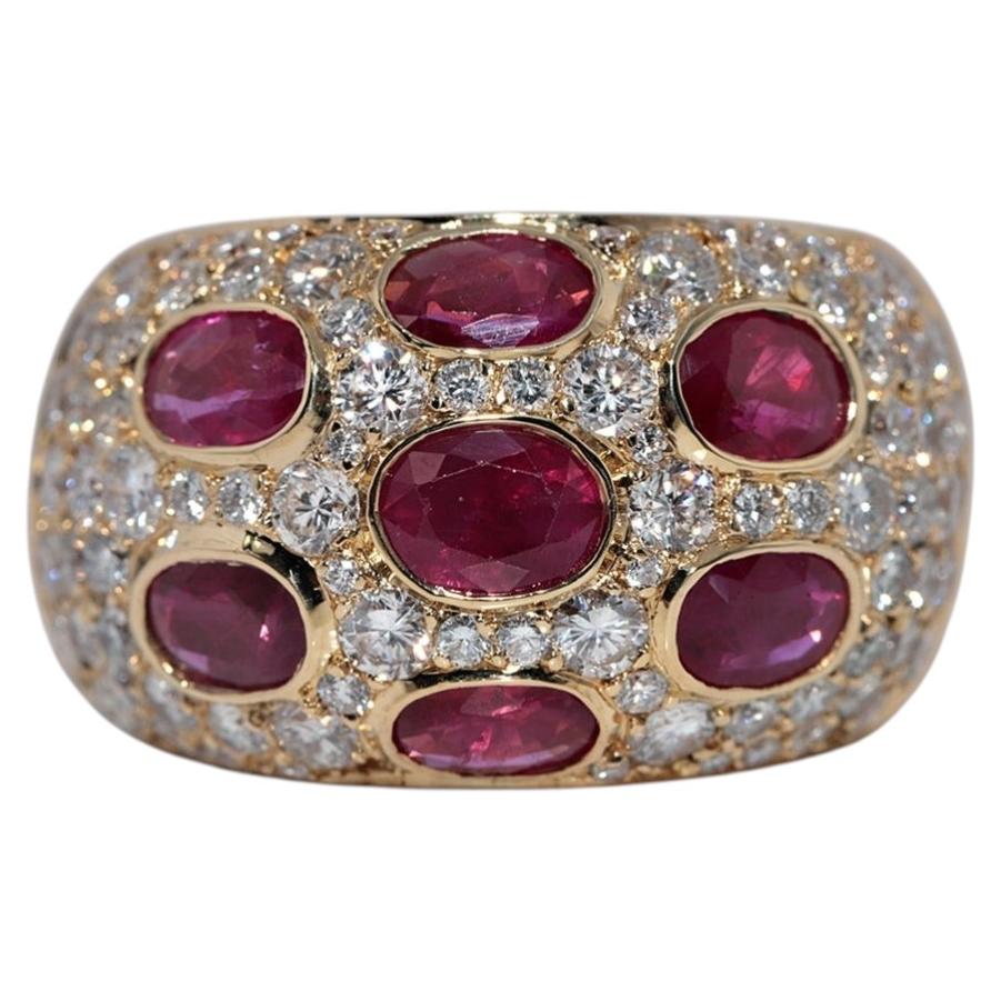 Vintage Circa 1980s 18k Gold Natural Diamond And Oval Cut Ruby Band Strong Ring