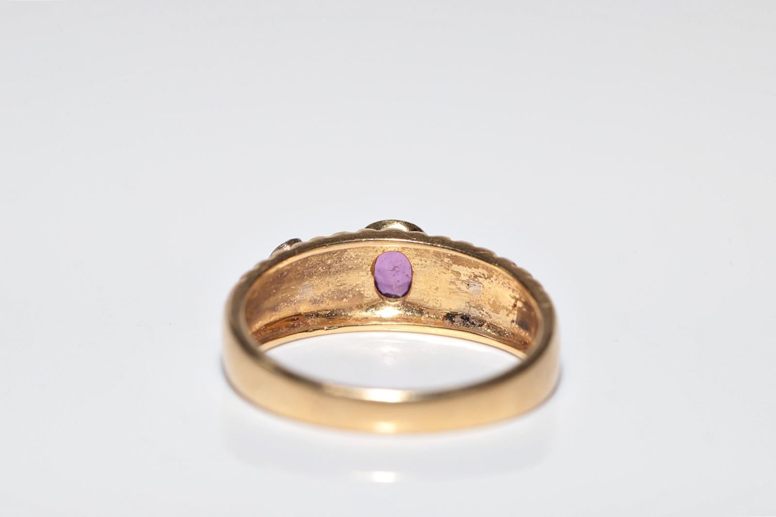 Dekorierter Vintage-Ring aus 18 Karat Gold mit natürlichem Diamanten im Ovalschliff und Rubin, ca. 1980er Jahre im Angebot 6