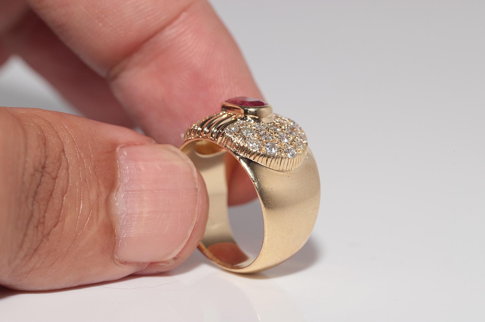Dekorierter Vintage-Ring aus 18 Karat Gold mit natürlichem Diamanten im Ovalschliff und Rubin, ca. 1980er Jahre im Angebot 6