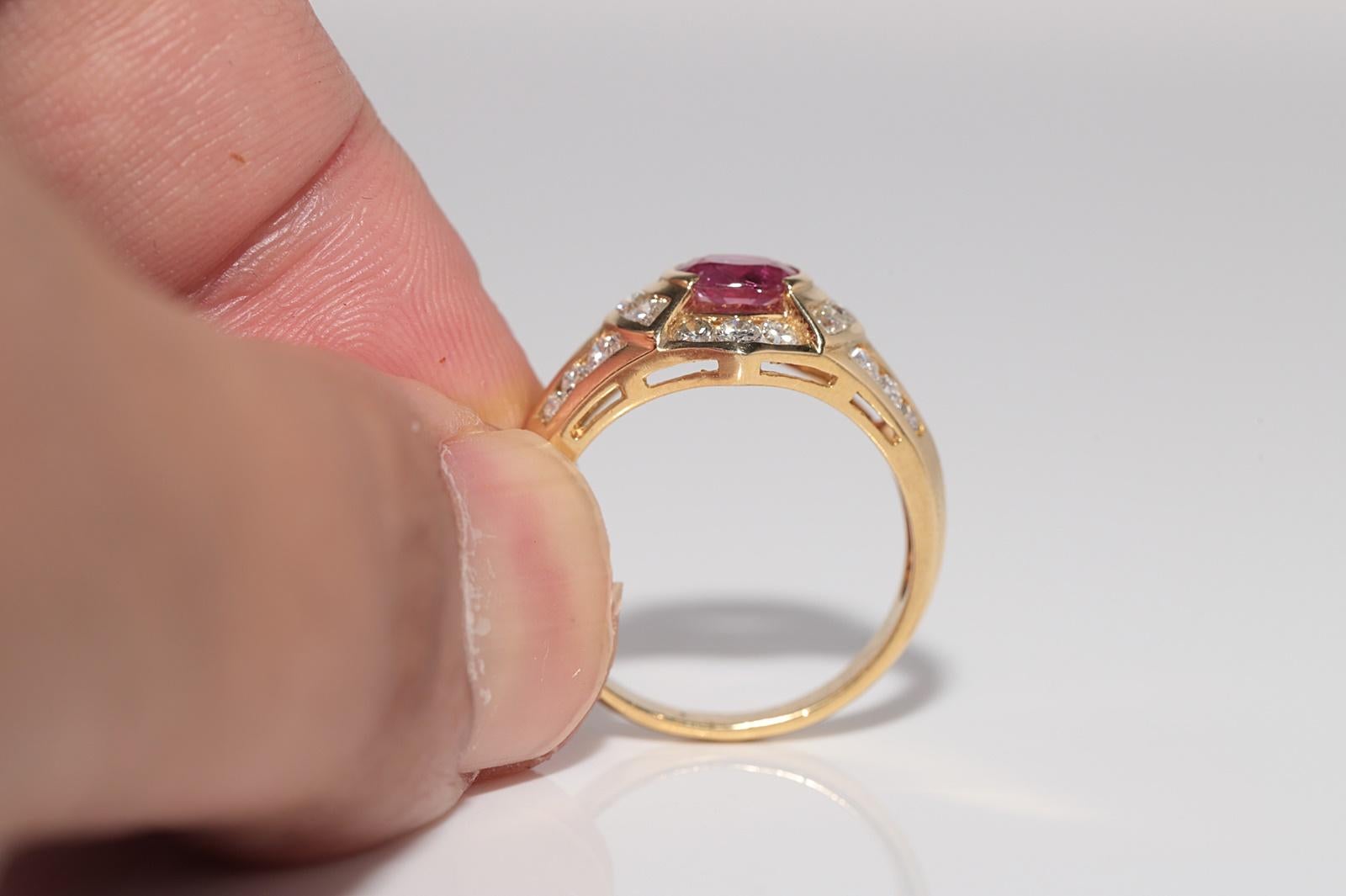 Dekorierter Vintage-Ring aus 18 Karat Gold mit natürlichem Diamanten im Ovalschliff und Rubin, ca. 1980er Jahre im Angebot 6
