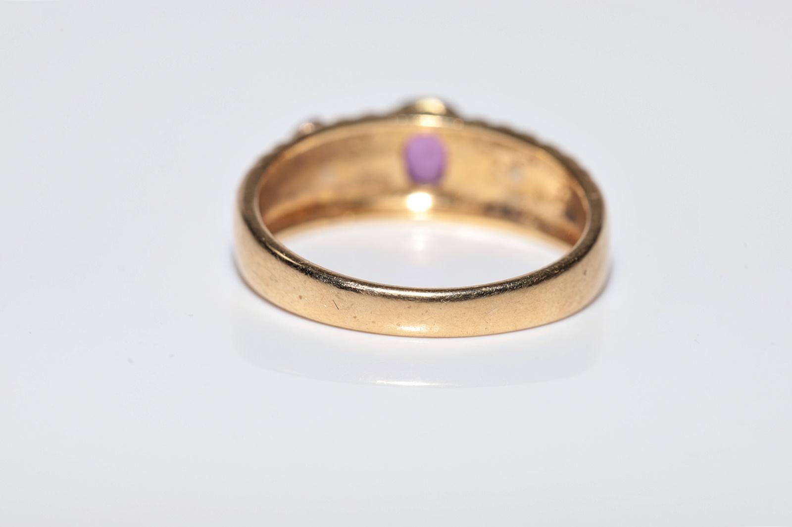 Dekorierter Vintage-Ring aus 18 Karat Gold mit natürlichem Diamanten im Ovalschliff und Rubin, ca. 1980er Jahre im Angebot 7