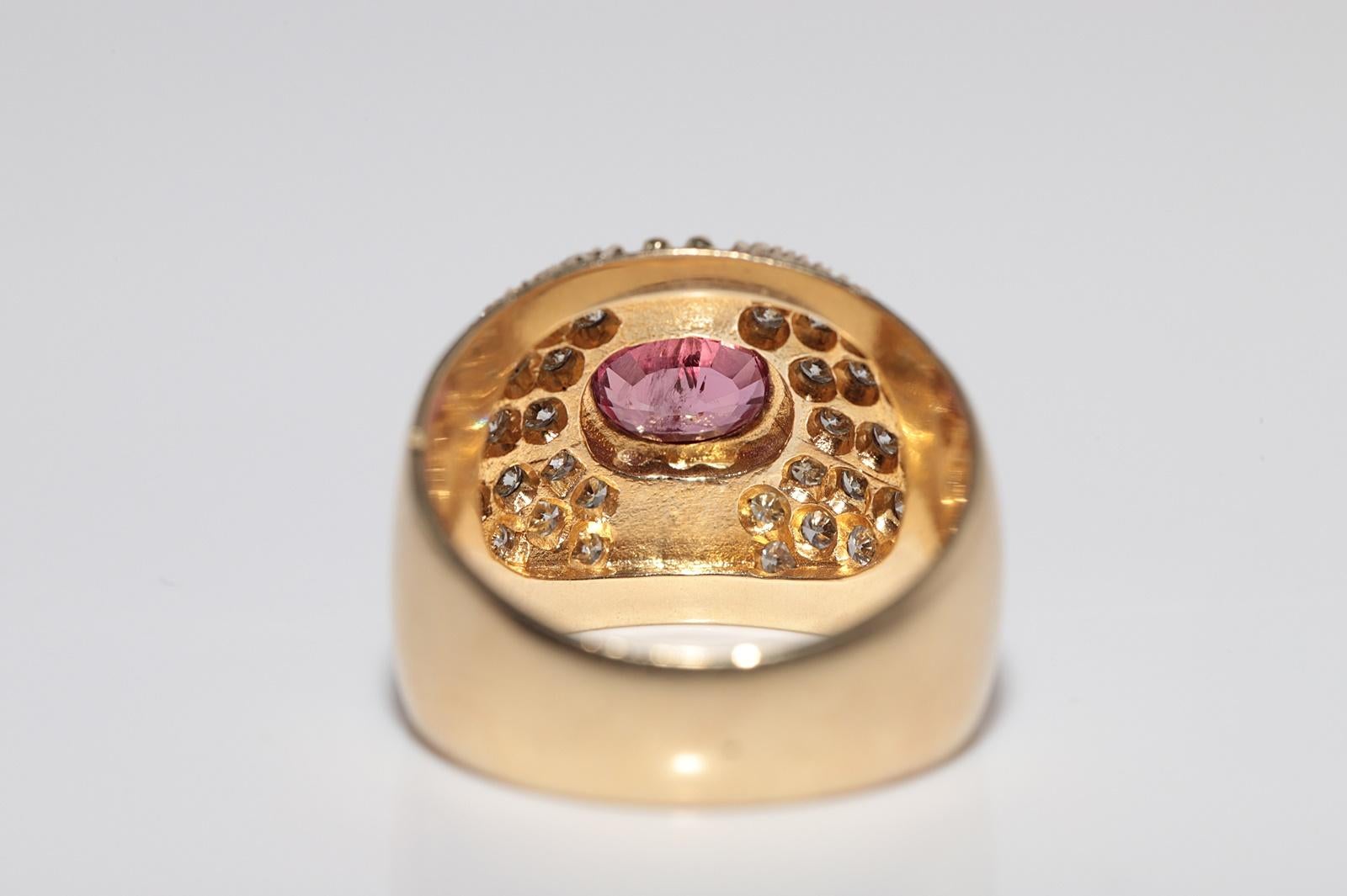 Dekorierter Vintage-Ring aus 18 Karat Gold mit natürlichem Diamanten im Ovalschliff und Rubin, ca. 1980er Jahre im Angebot 7