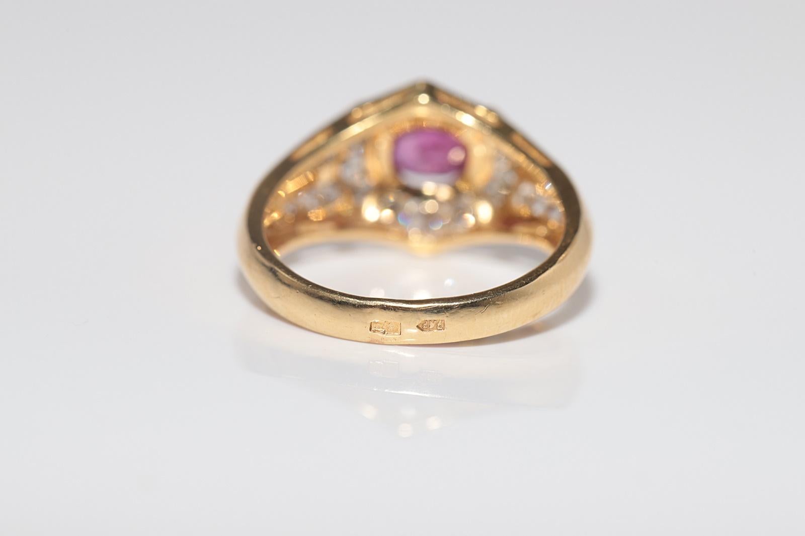 Dekorierter Vintage-Ring aus 18 Karat Gold mit natürlichem Diamanten im Ovalschliff und Rubin, ca. 1980er Jahre im Angebot 7