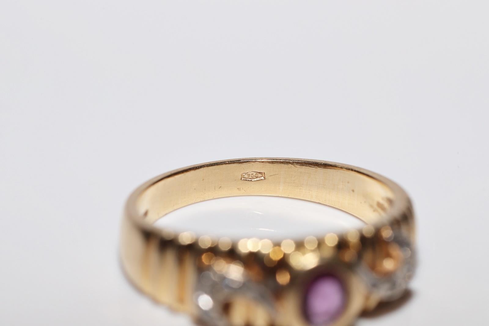 Dekorierter Vintage-Ring aus 18 Karat Gold mit natürlichem Diamanten im Ovalschliff und Rubin, ca. 1980er Jahre im Angebot 8