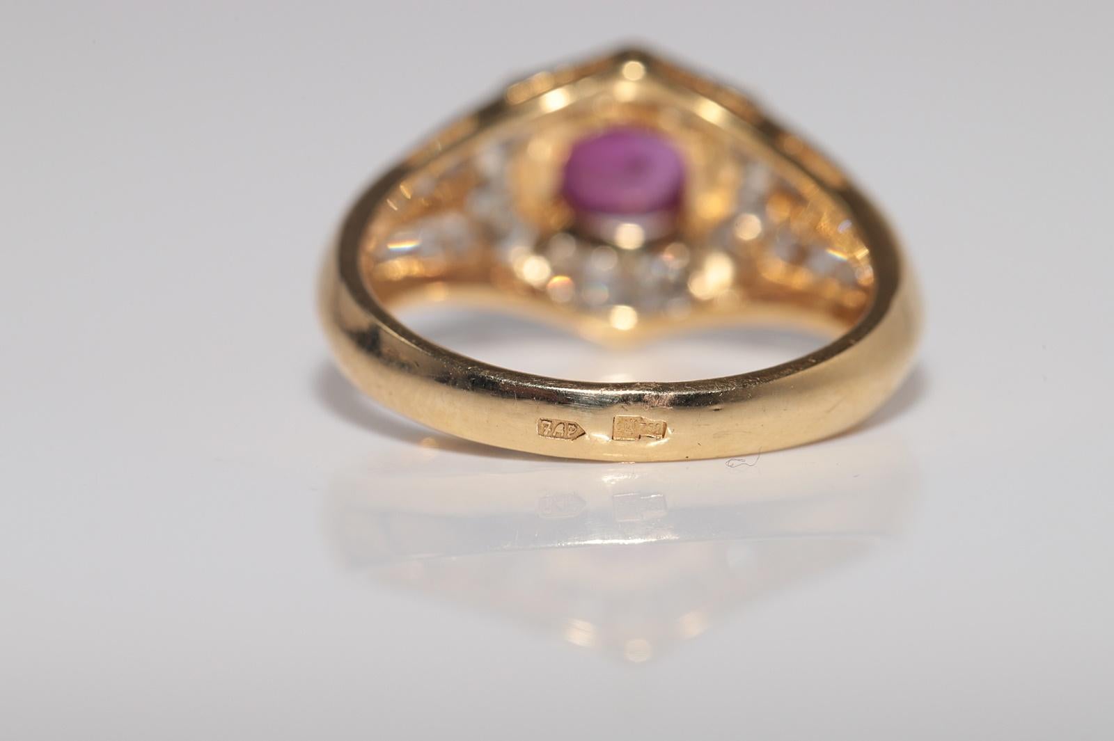 Dekorierter Vintage-Ring aus 18 Karat Gold mit natürlichem Diamanten im Ovalschliff und Rubin, ca. 1980er Jahre im Angebot 8
