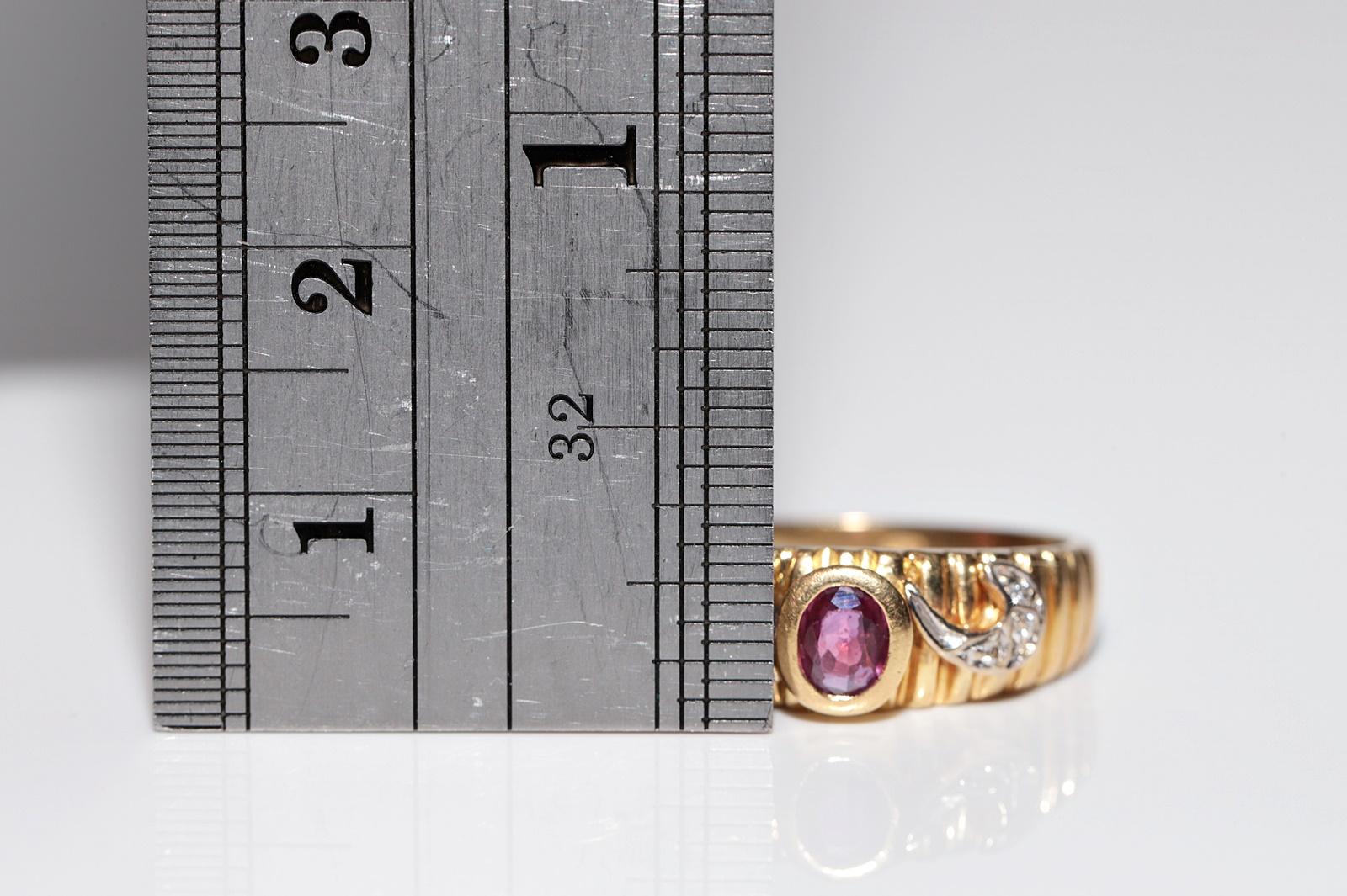 Dekorierter Vintage-Ring aus 18 Karat Gold mit natürlichem Diamanten im Ovalschliff und Rubin, ca. 1980er Jahre im Angebot 9