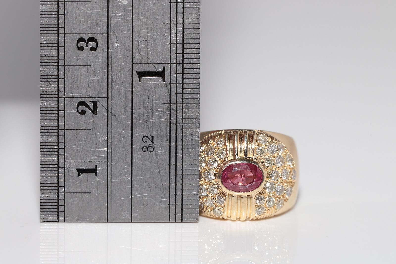 Dekorierter Vintage-Ring aus 18 Karat Gold mit natürlichem Diamanten im Ovalschliff und Rubin, ca. 1980er Jahre im Angebot 9